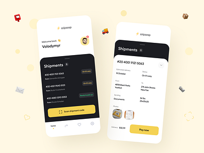 Shipment tracking app concept app apple cargo concept delivery design development emoji figma iphone mail mobile mobile app design orange parcel shipping simple smile track ui