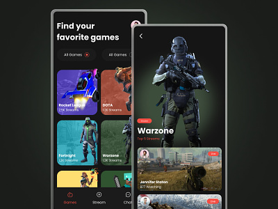 Live Stream Gaming App gamer gaming ios live streaming twitch ui ui design ux