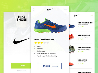 Nike Shoes App Interface active wear android e commerce green ios mobile nike shoes sports ui ux