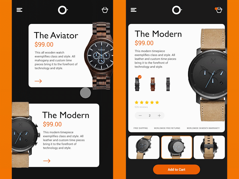 UI Exercise 001 - Watch Store Animations