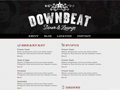 Downbeat Diner website redesign 1140 css darl design html javascript punkrock responsive website