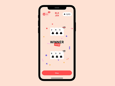 BLKJCK App 12 animation app blackjack card game confetti interaction iphone red ui