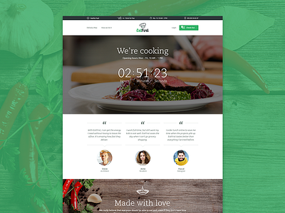 EatFirst - Website cooking counter delivery meal navigation order service startup teaser testimonials web website
