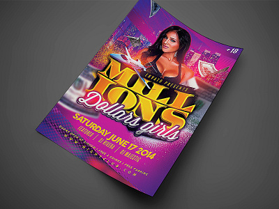 Millions Dollas Girls Party Flyer bash bday birthday celebration champagne flyer invitation night club party flyer poster psd template