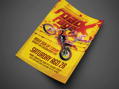 Motocross Event Flyer Template Yellow auto bike bmx car championship dirt dirty flyer invitation poster psd template