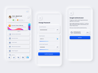 Neumorphism Style - Crypto Wallet Account and Security Center account app change concept create crypto exchange eye hide icon mobile neumorphic neumorphism new password security trends ui uiux wallet
