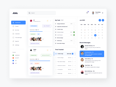Project Management Dashboard admin panel calendar concept crm dashboard management project management projects side bar task ui user interface ux web application