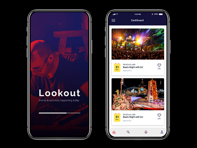 Lookout - Discover popular events & nearby fun app benefits branding design event minimal mobile patry ui ux web