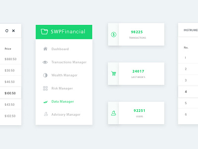 Financial Components app components financial grid nav ui ux web design