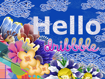 hello dribbble batik design first first shot flat flowers illustration illustrations megamendung ornament typography vector