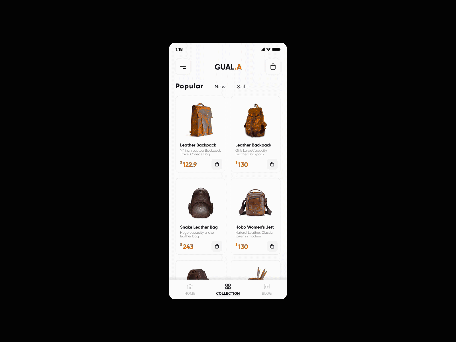 Guala 3d animated animated gif blender detail page ecommerce gif goods leather product page ui uidesign ux
