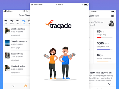 Users' App app calendar dashboard fitness flat gym ios splash traqade user