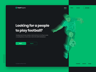 Foot Players app black design experience football green landing page sport ui ux web webdesign website