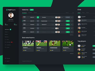 Foot Players app app design dashboard design football green mockup sport ui ux web webdesign
