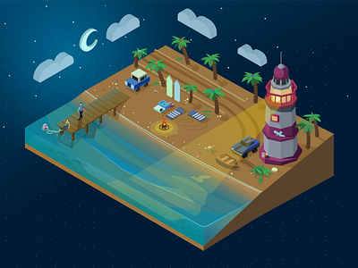 Isometric Beach at Night