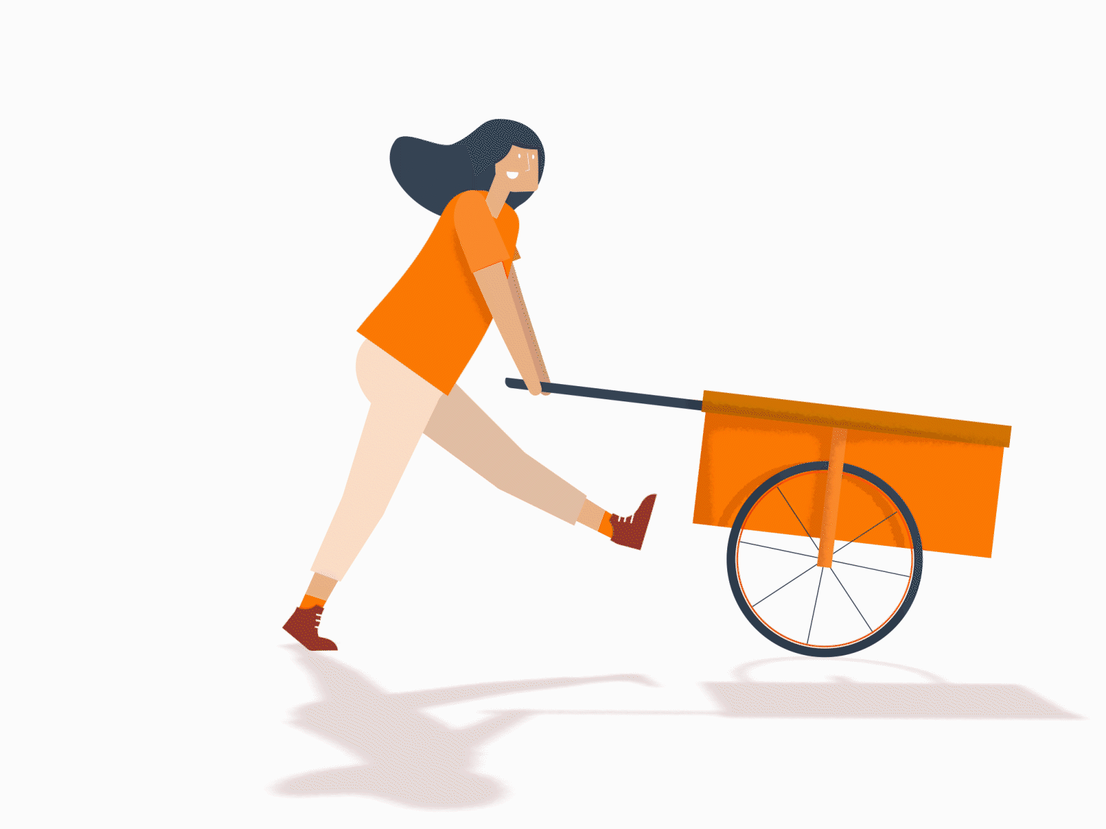 girl pushing pushcart walkcycle