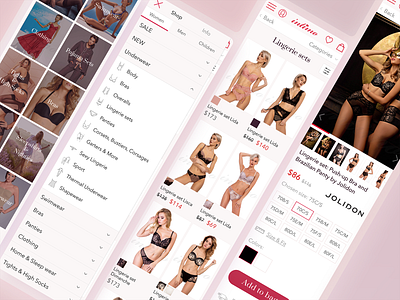 Lingerie Shop Mobile Versions: Menu, Catalog, Item Card