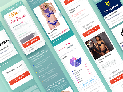 Mobile Versions of Discount Coupons Site with Special Offers adaptive design advertisement brand promotion colors concept coupon codes coupon design discount card discount code discount offer discounts e commerce promotion mobile design mobile ui mobile web mobile website promotion ui ux user interface ux design