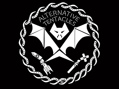 Alternative Tentacles Logo or the 'AT Bat' alternative tentacles angular at bat band art collage collage art dead kennedys hand drawn logo logo design mabuhay gardens music art punk punkrock san francisco winston smith