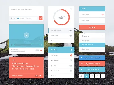 Freebie - Psd Flat Ui Kit blue drop down form free freebie interface kit logi peach psd ui widget