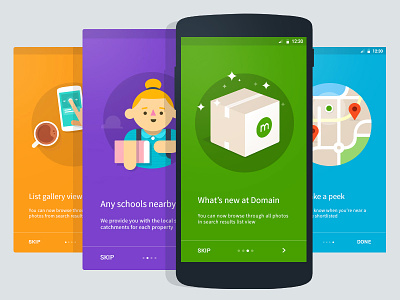 Domain - Android Intro Cards android box domain illustrations intro cards map material design school