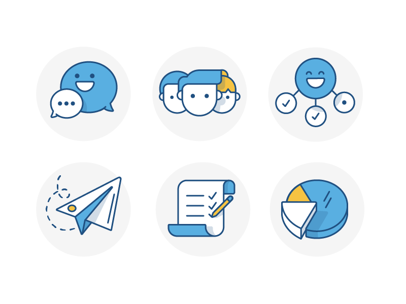 Service Desk - Welcome Icons chart list email manage users chat message atlassian icon illustration