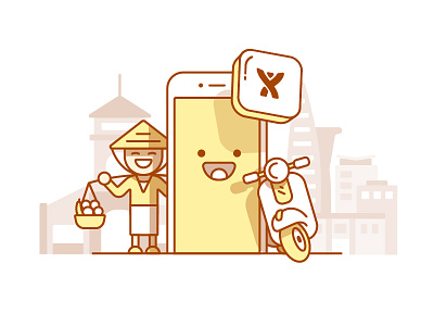 Mobile - t shirt design app atlassian character ho chi minh illustration mobile saigon scooter vietnam