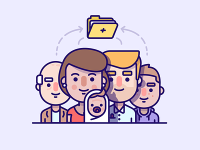 Family illustration (Medical) baby character family father files folder ios medical mother purple team