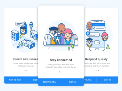 Onboarding Android - JIRA android character chat city illustrations intro screens ios mobile on boarding onboarding team value props