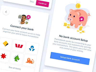 Add bank - Pocketbook app bank illustrations ios login mobile on boarding onboarding pocketbook sign up ui user interface