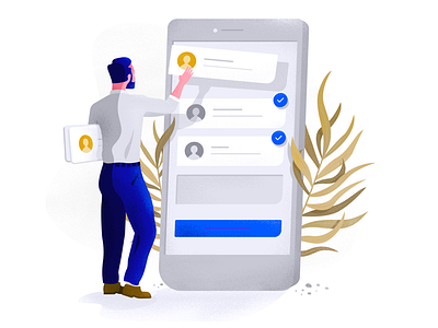 Corporate illustration style business character corporate illustration ios landing page man mobile phone plant