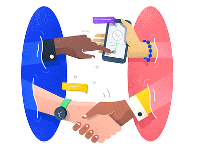 Portal connect - Illustration business character collaboration connect hand shake illustration location mobile portal remote scrum team