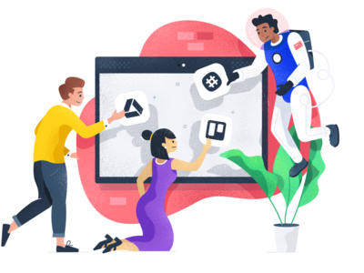 Integrate - Illustration app board character connect illustrations integrate plant team teamwork tv