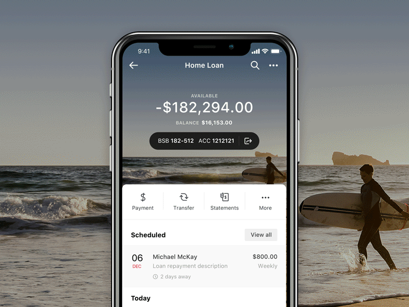 Account page - Banking app app bank flow ios macquarie bank mobile money payment transfer ux