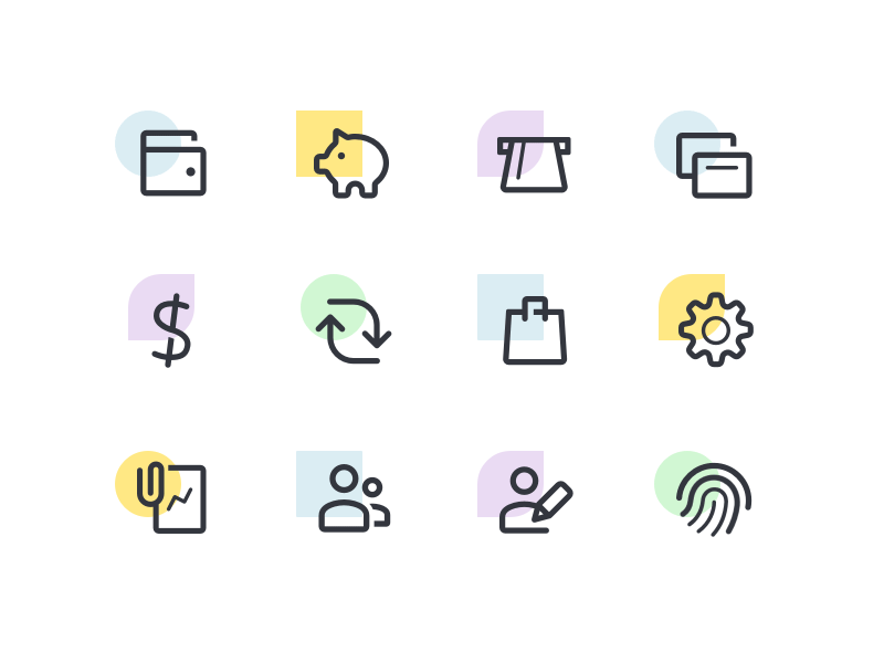 Financial - Icon set bank brand financial flat iconography icons iconset outlined payment
