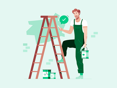 Trade Illustration application apply approved business character green illustration ladder man painter painters prospa trade tradie