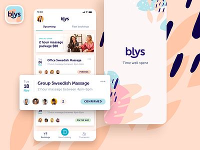 Blys - App homescreen interface app app branding application booking feed ios list massage mobile patern profile ui ui design user interface user interface design ux