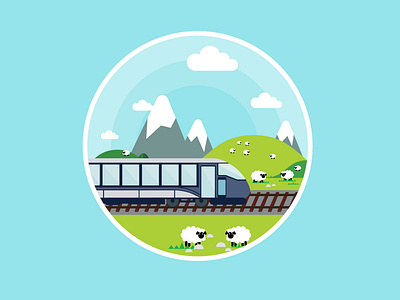 Traveling concept for online ticket company illustration journey nature railway road sheep train travel