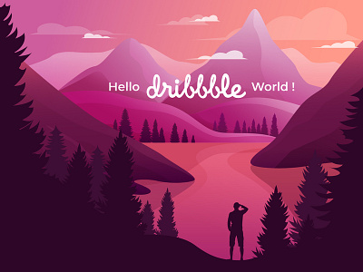 Hello Dribbble! cloud first shot forest hello dribble hiking lake mountain nature panorama silhouette sky sunset view wildlife