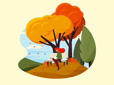 Autumn day autum chair character fall girl illustration leaf leasure outdoor park reading trees weekend