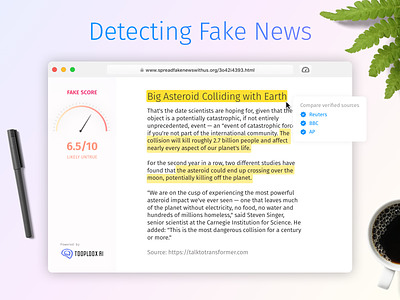 Detecting Fake News With AI ai app artificial intelligence browser browser extension fake news machnie learning macos news score text analysis ui ux