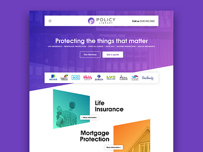 Policy Library branding design flat insurance logo type typography ux vector web design