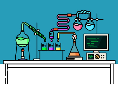 The Monster's Laboratory Desk 2d colorful design desk experiment flat illustration laboratory science vector