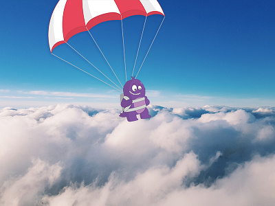 The Monsters Have Landed! 2d character clouds design illustration monster parachute vector
