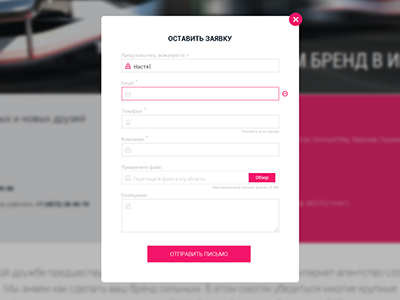 The form NEW BUSINESS REQUEST flat form pink radionova site ustrong ux web website