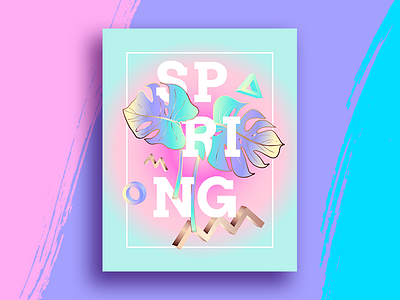 Spring poster in vaporwave colors. Mixer trends. aesthetic colors monstera neon newaesthetic poster spring typography vaporwave