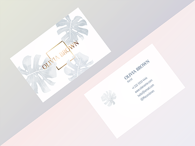 Business cards with a monstera leaf in trendy colors. bronze business cards feminine gray monstera pink