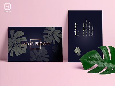 Men's business card with Monstera