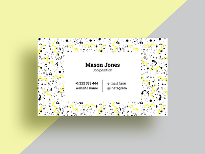 "Minimalism in trend" business card abstract pattern black business card memphis minimalism spray paint yellow zigzag
