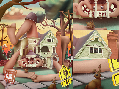 Houses of Iowa City 03 animals building character city home house illustration landcape nature rabbit